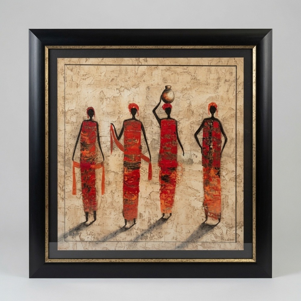Michel Rauscher A‎ Time to Celebrate Framed Art 36x36 Red African Figures Decor